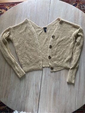 moon & madison Cropped Cream Knit Button-Front Cardigan